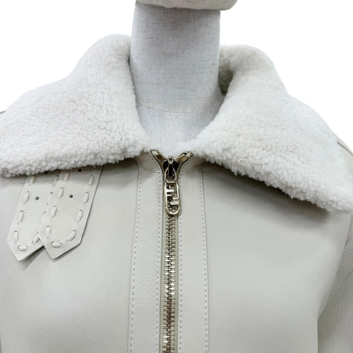 Excellent FENDI Mouton jacket FF Logo Metal Lambskin Shearling Jacket 38 FM5290