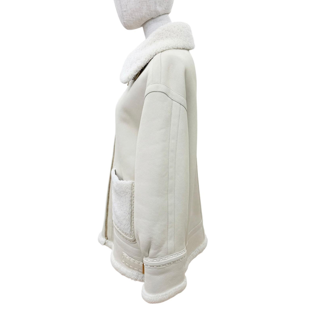 Excellent FENDI Mouton jacket FF Logo Metal Lambskin Shearling Jacket 38 FM5290