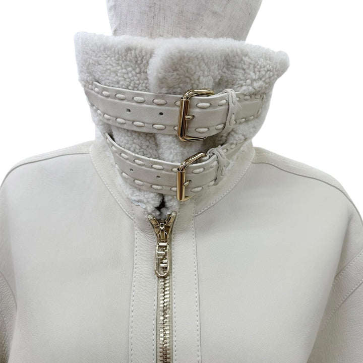Excellent FENDI Mouton jacket FF Logo Metal Lambskin Shearling Jacket 38 FM5290