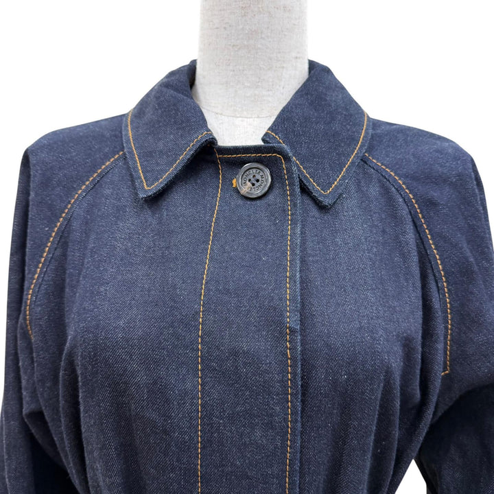Excellent MONCLER coat PISTACHE Denim with logo patch and belt Indigo blue 0