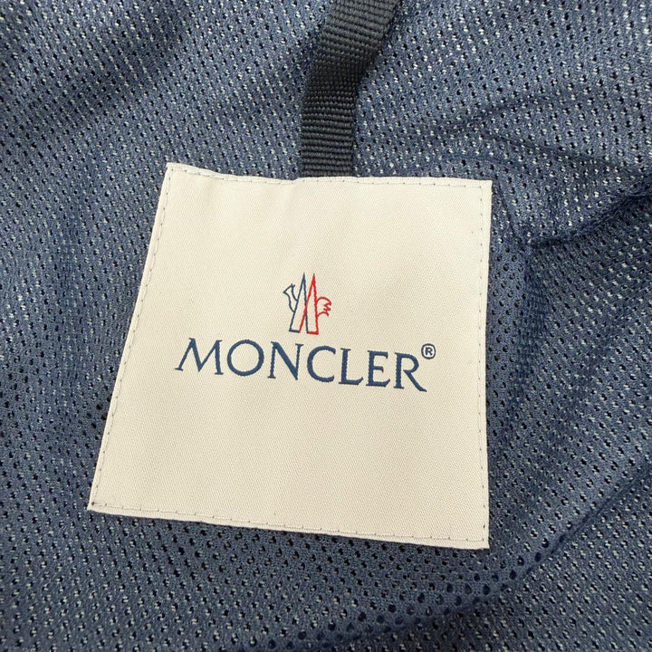 Excellent MONCLER coat PISTACHE Denim with logo patch and belt Indigo blue 0