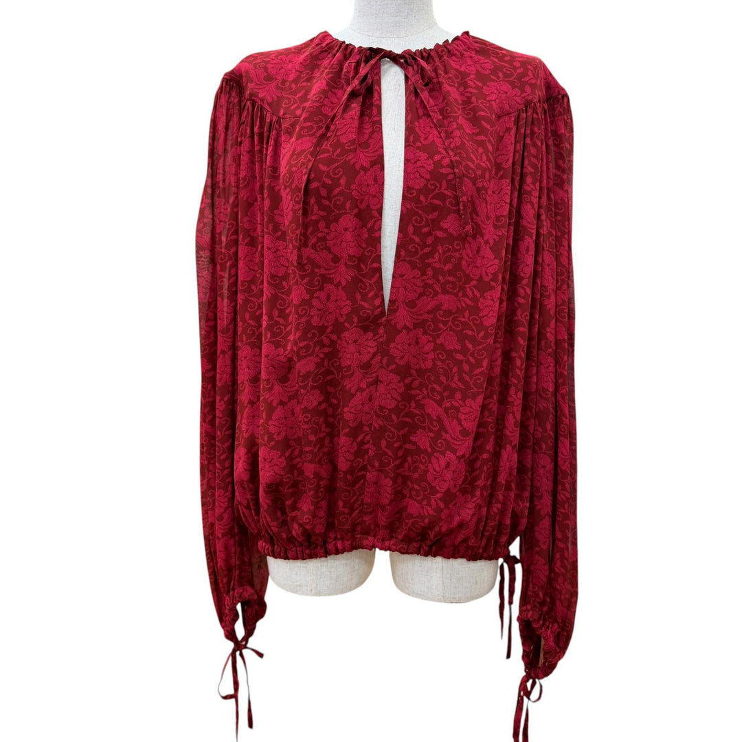 Excellent DRIES VAN NOTEN blouse Floral print long-sleeved top Red Women XS