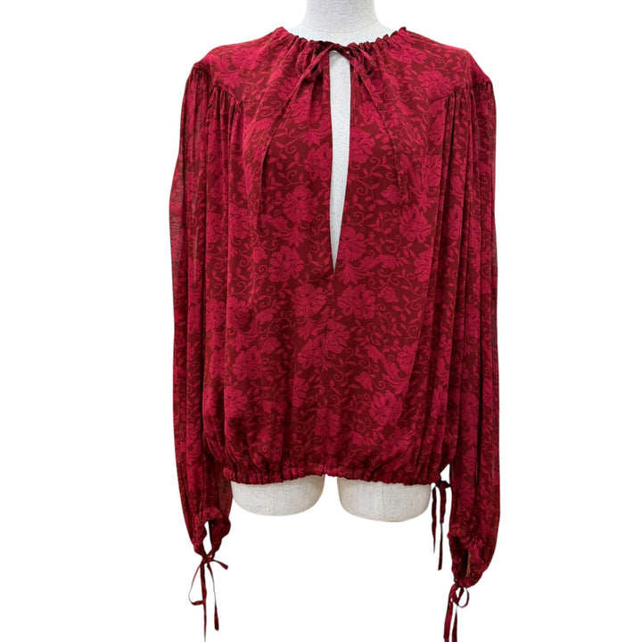 Excellent DRIES VAN NOTEN blouse Floral print long-sleeved top Red Women XS