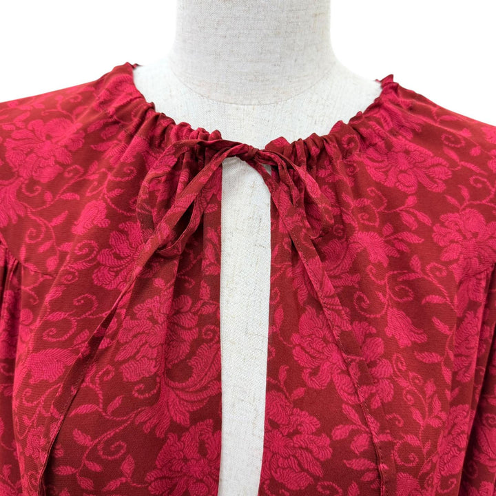 Excellent DRIES VAN NOTEN blouse Floral print long-sleeved top Red Women XS
