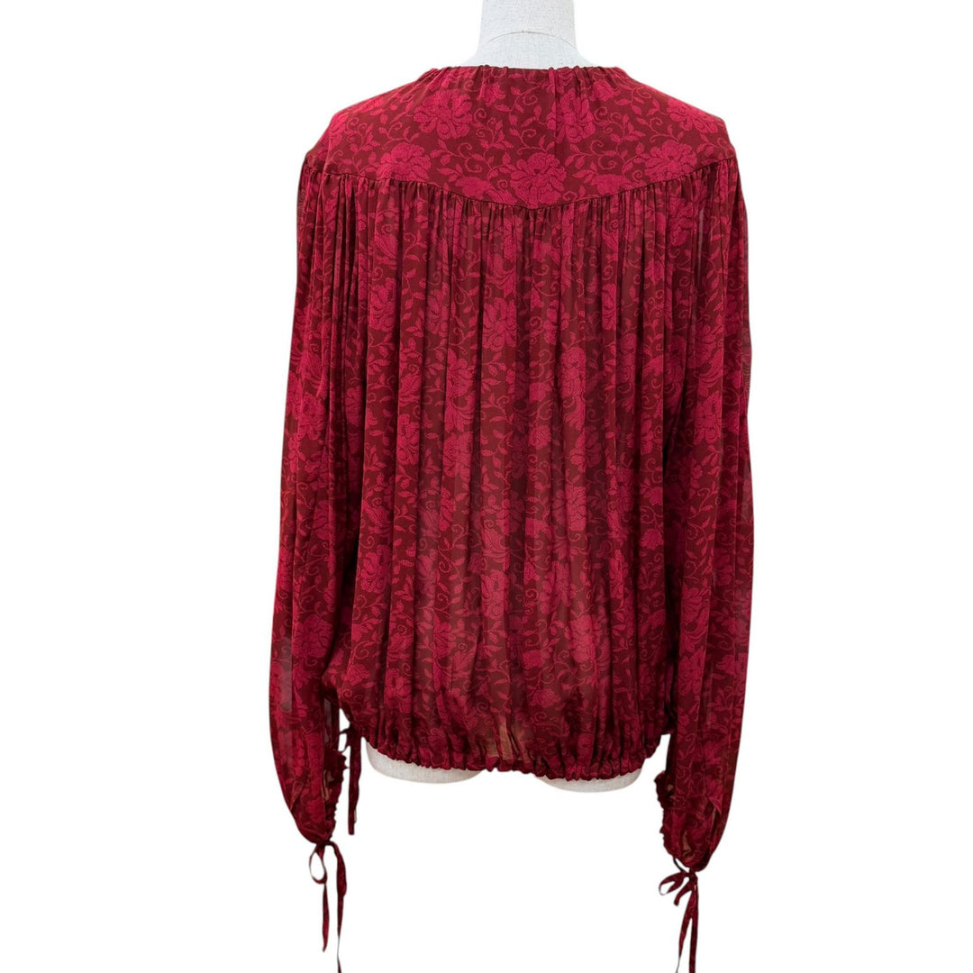 Excellent DRIES VAN NOTEN blouse Floral print long-sleeved top Red Women XS