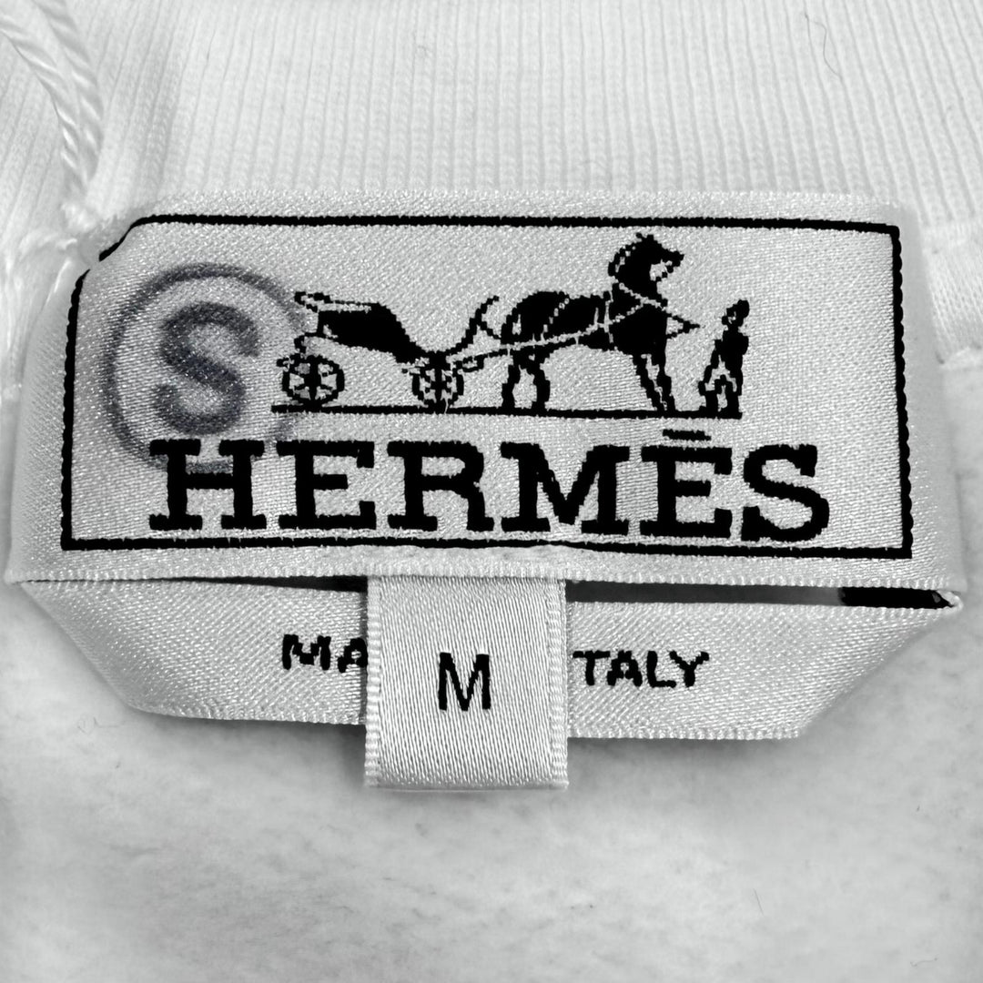 Pristine HERMES sweat Run H Side stripe brushed fleece pullover white cotton M