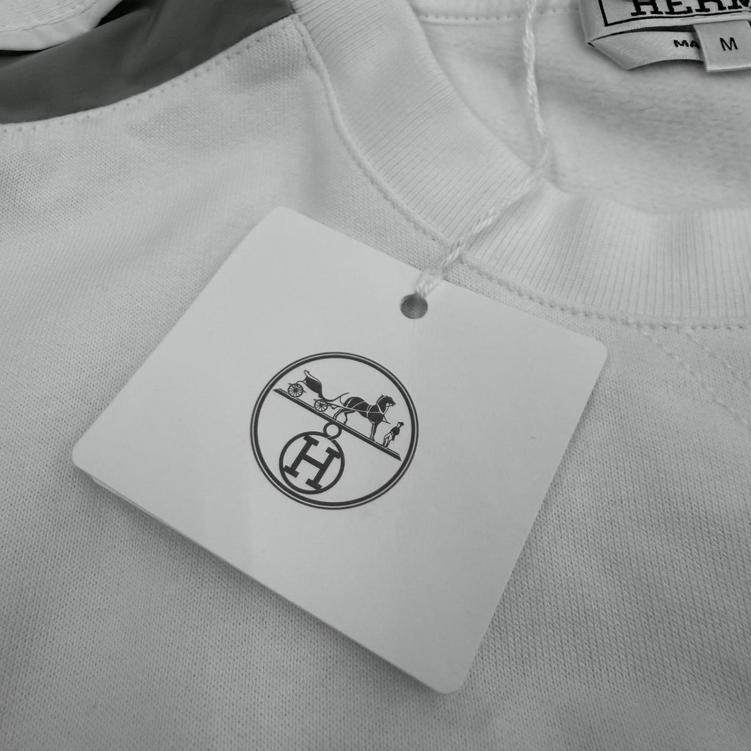 Pristine HERMES sweat Run H Side stripe brushed fleece pullover white cotton M