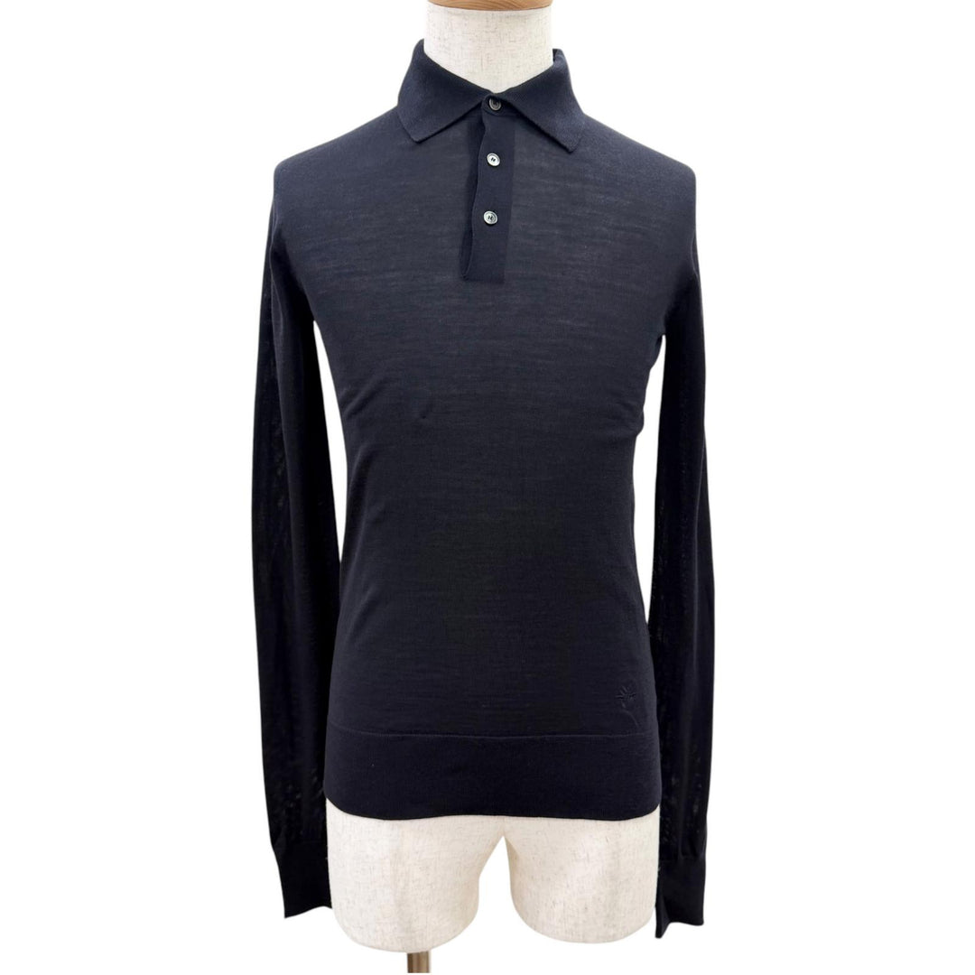 Excellent DIOR Long sleeve polo shirt BEE embroidery Dark navy wool mens XS