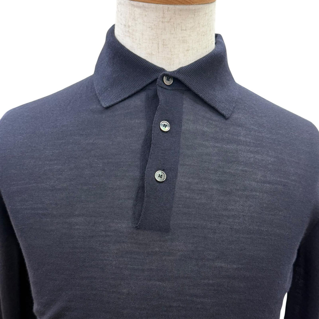 Excellent DIOR Long sleeve polo shirt BEE embroidery Dark navy wool mens XS