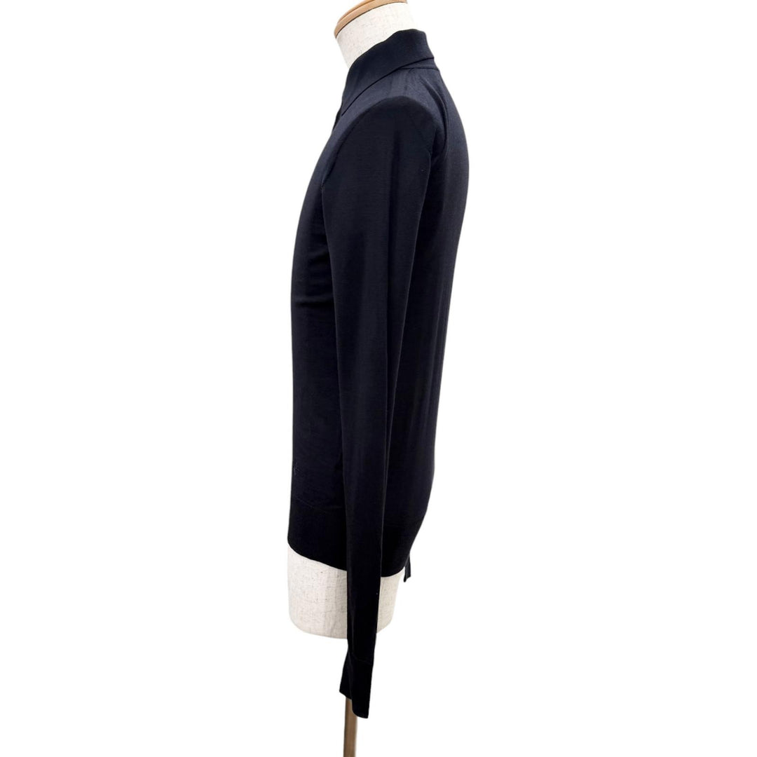 Excellent DIOR Long sleeve polo shirt BEE embroidery Dark navy wool mens XS