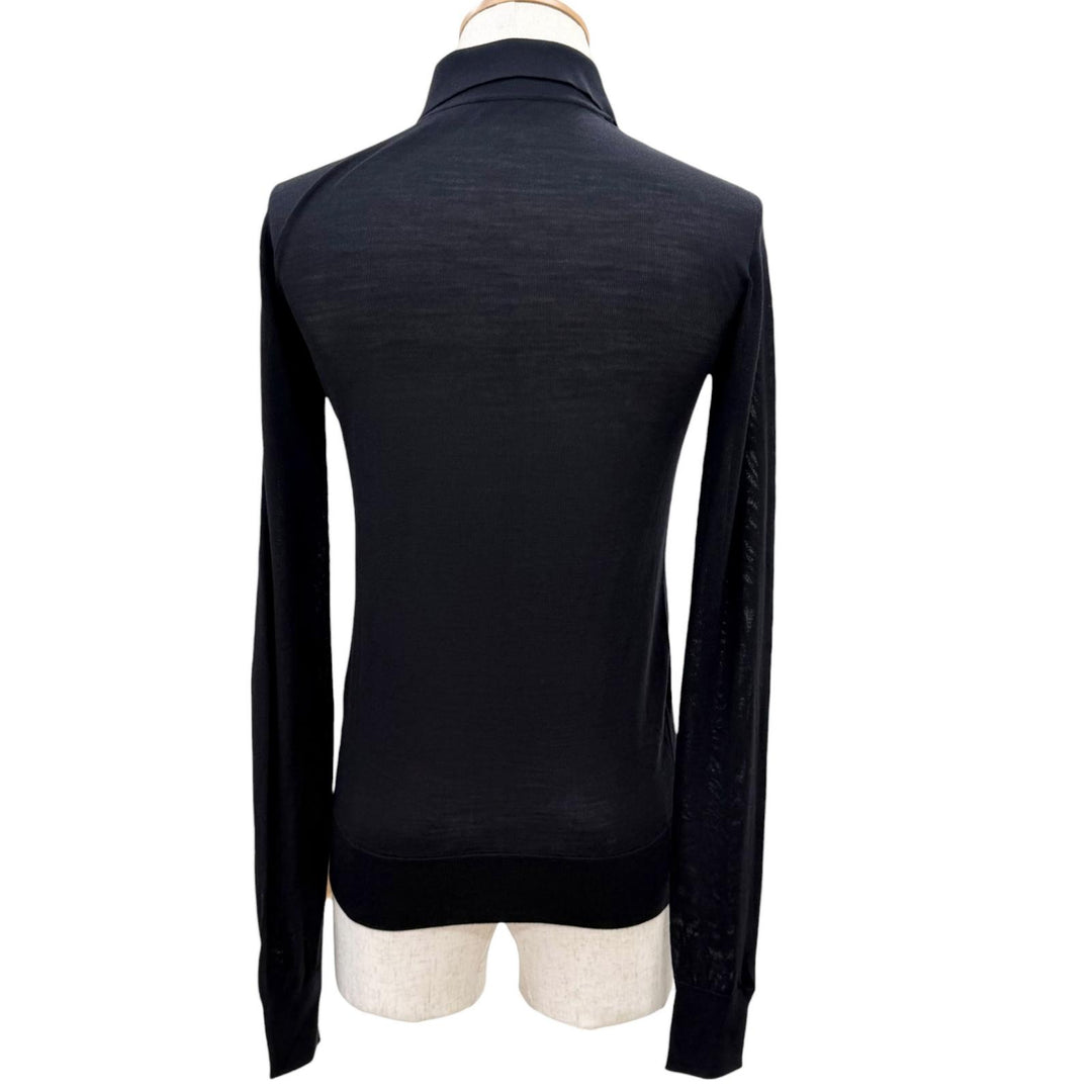 Excellent DIOR Long sleeve polo shirt BEE embroidery Dark navy wool mens XS