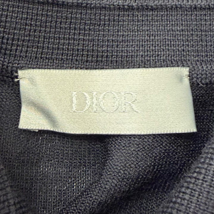 Excellent DIOR Long sleeve polo shirt BEE embroidery Dark navy wool mens XS