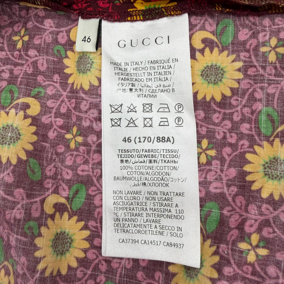 Excellent GUCCI Long sleeve shirt Floral print caftan shirt purple 46 614951