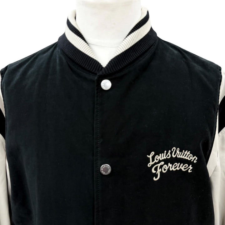 Excellent LOUIS VUITTON Stajan Leather Varsity Jacket Blouson Mouton mens 50