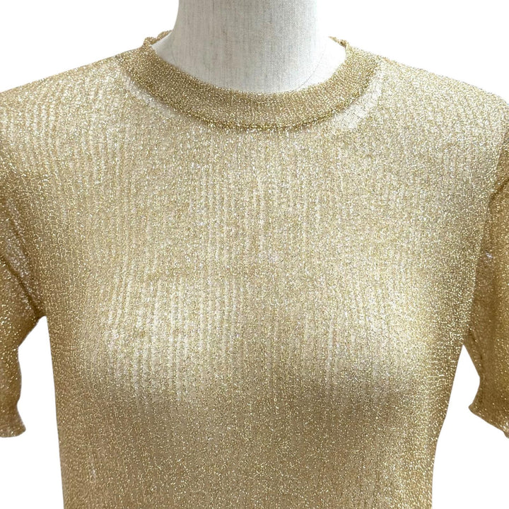 Excellent PRADA Short sleeve knit gold polyamide Women 38 P24T1R S231 116F