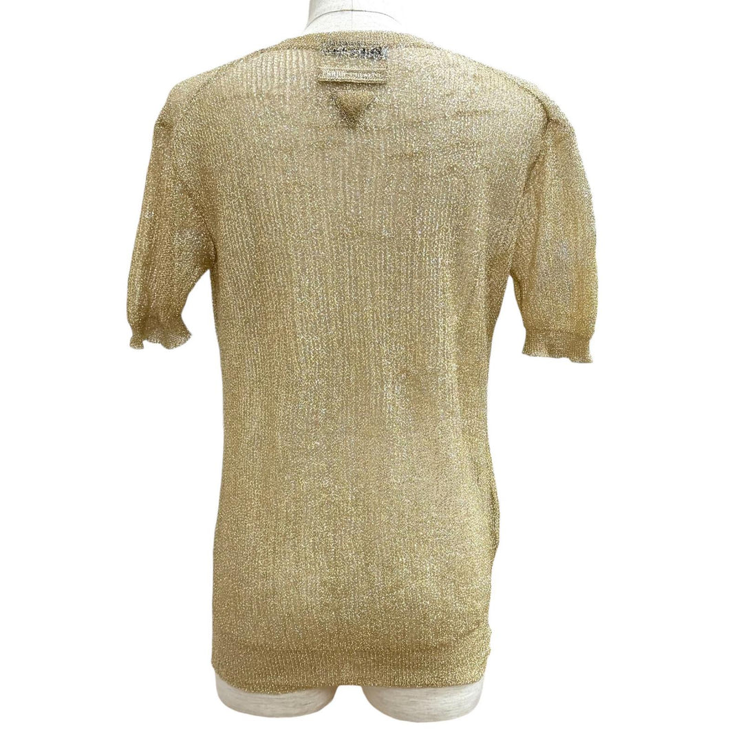 Excellent PRADA Short sleeve knit gold polyamide Women 38 P24T1R S231 116F