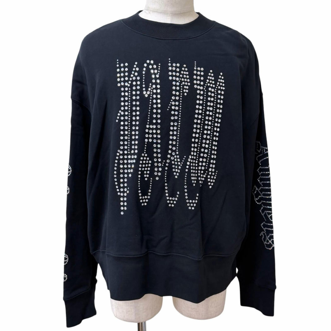 Discounted Great PALM ANGELS sweat Gothic Studded Crew Neck Studded Logo Oversized Navy