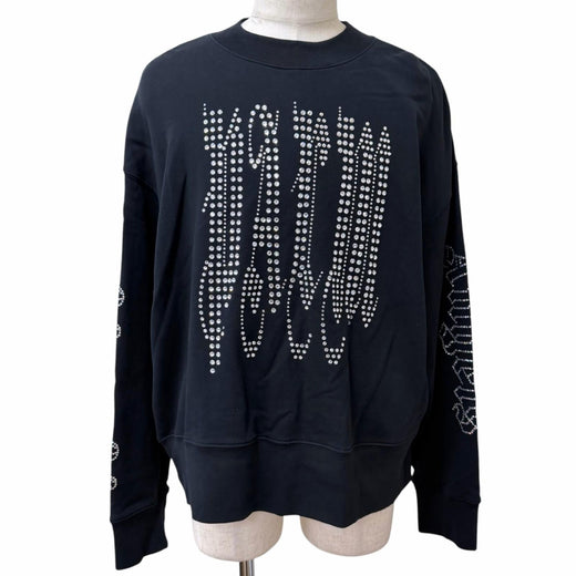 Discounted Great PALM ANGELS sweat Gothic Studded Crew Neck Studded Logo Oversized Navy