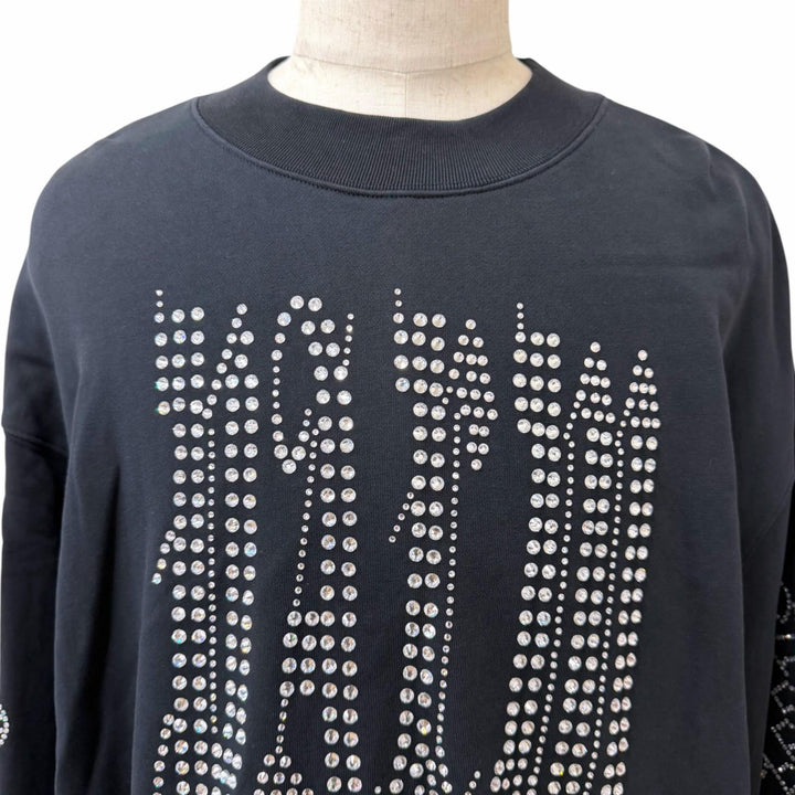 Discounted Great PALM ANGELS sweat Gothic Studded Crew Neck Studded Logo Oversized Navy