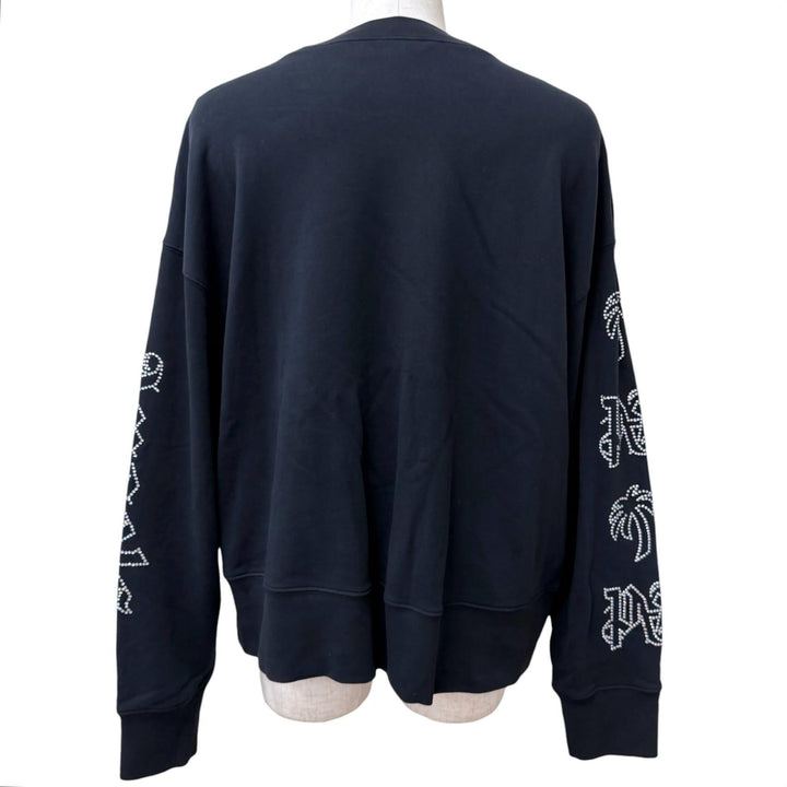 Discounted Great PALM ANGELS sweat Gothic Studded Crew Neck Studded Logo Oversized Navy
