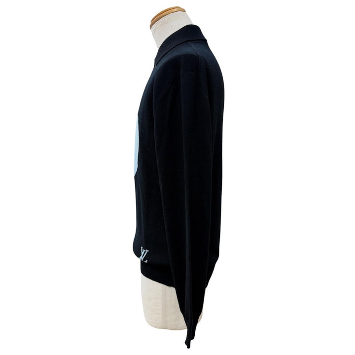 Excellent LOUIS VUITTON sweater Bird Jacquard Knit Polo Shirt black wool mens S