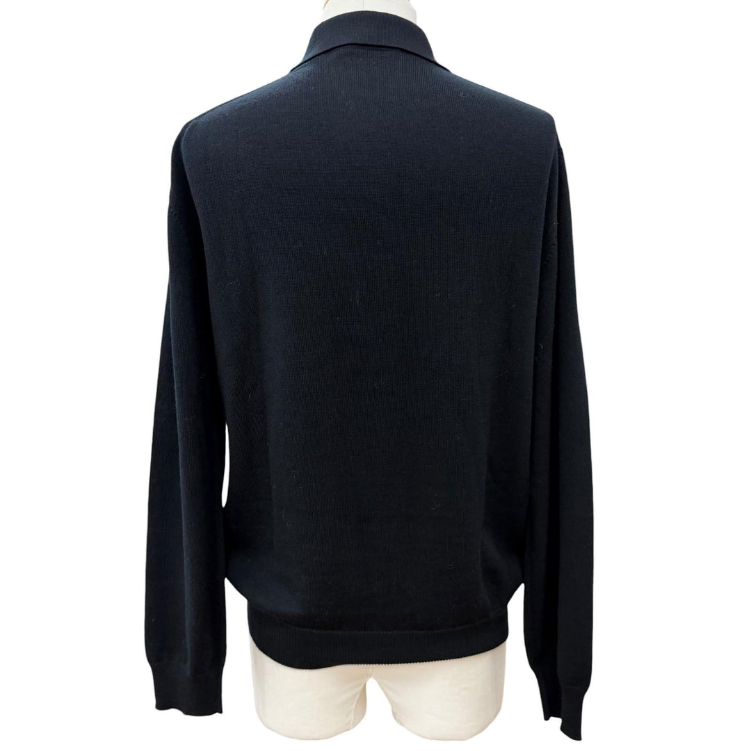 Excellent LOUIS VUITTON sweater Bird Jacquard Knit Polo Shirt black wool mens S