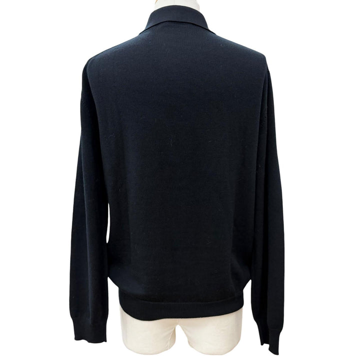 Excellent LOUIS VUITTON sweater Bird Jacquard Knit Polo Shirt black wool mens S