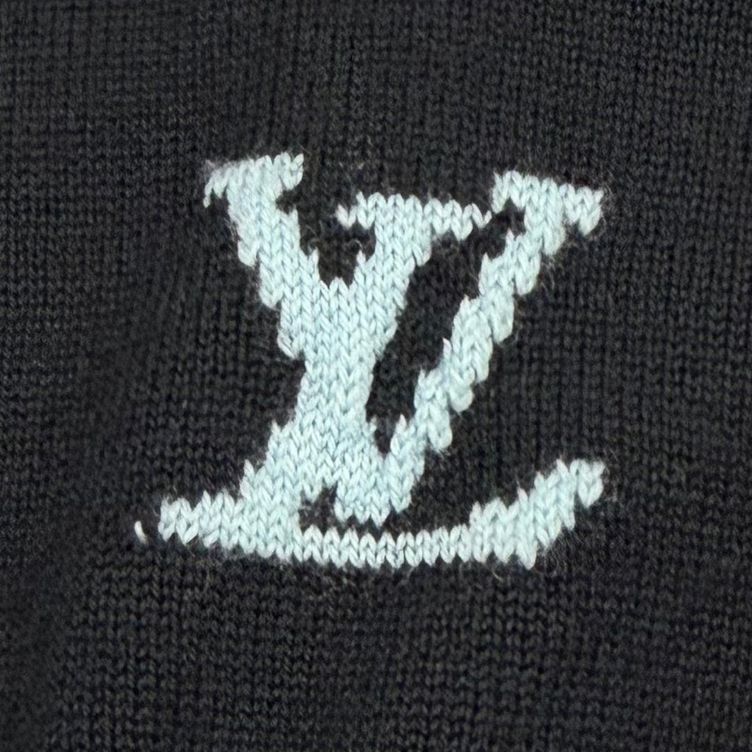 Excellent LOUIS VUITTON sweater Bird Jacquard Knit Polo Shirt black wool mens S