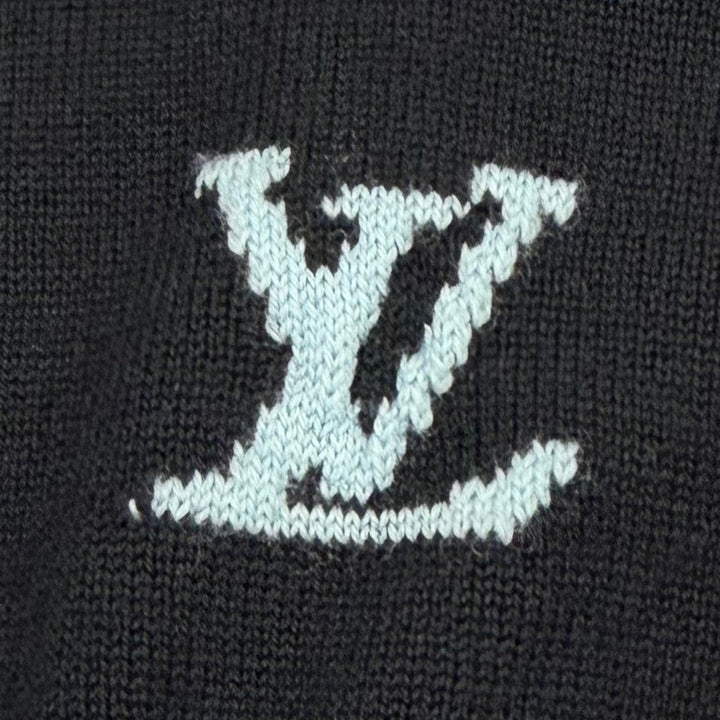 Excellent LOUIS VUITTON sweater Bird Jacquard Knit Polo Shirt black wool mens S