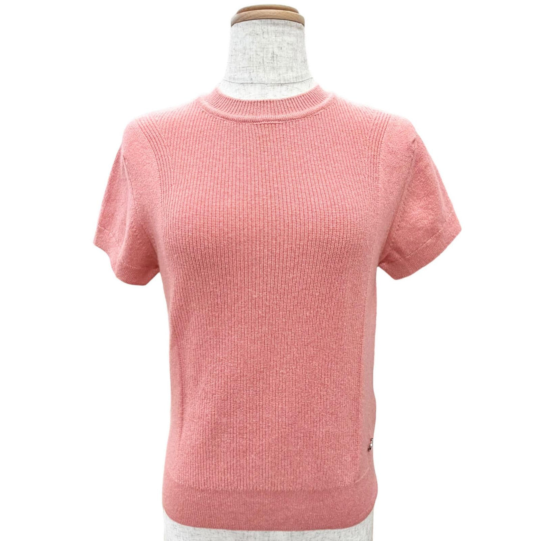 Excellent HERMES Short sleeve knit Circle Logo Metal pink cashmere 36 4H2600D1