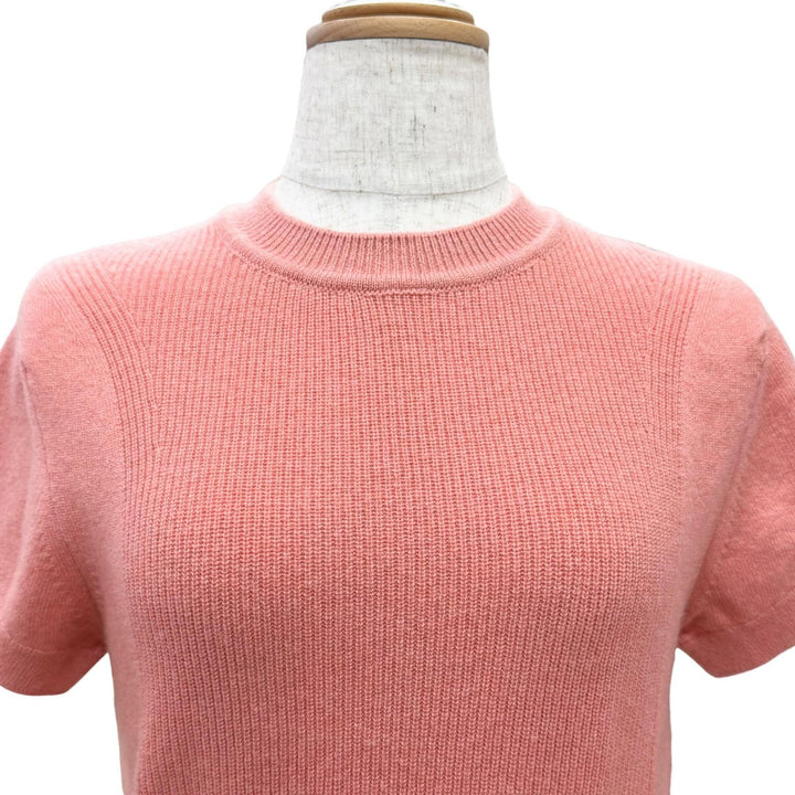 Excellent HERMES Short sleeve knit Circle Logo Metal pink cashmere 36 4H2600D1