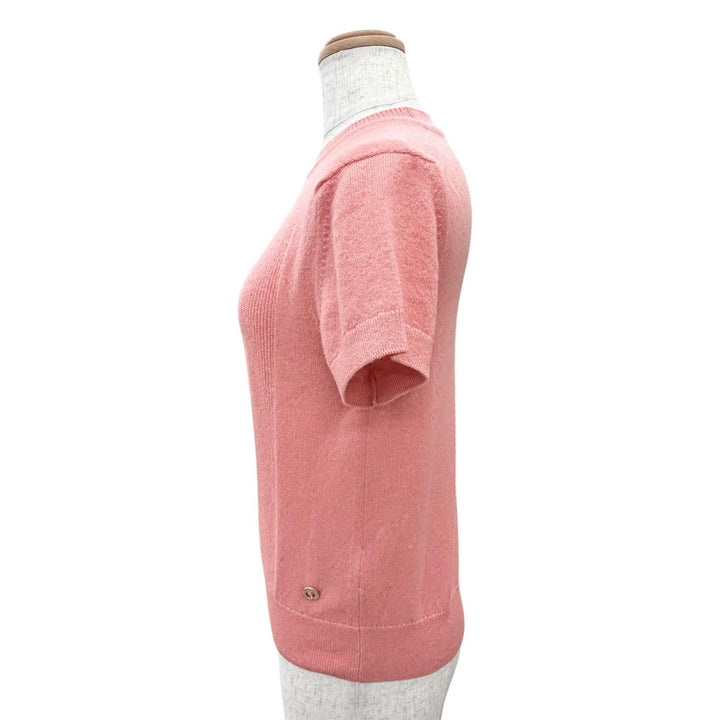 Excellent HERMES Short sleeve knit Circle Logo Metal pink cashmere 36 4H2600D1