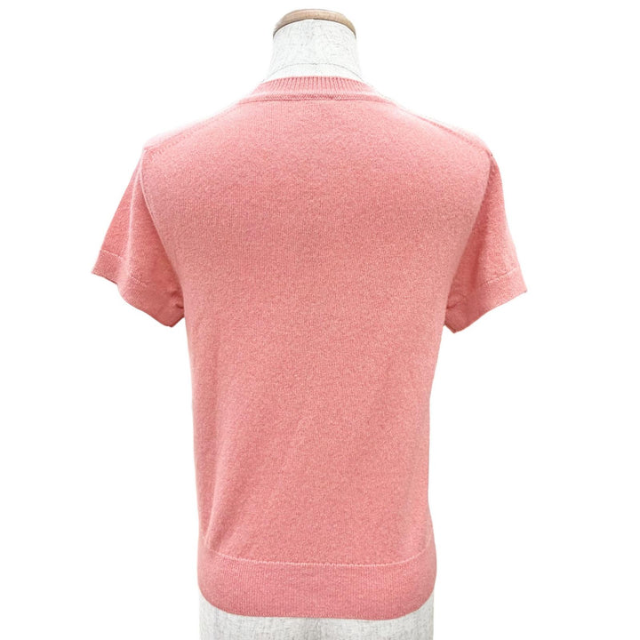 Excellent HERMES Short sleeve knit Circle Logo Metal pink cashmere 36 4H2600D1