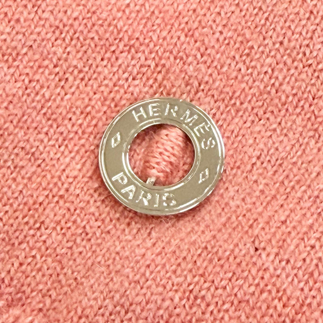 Excellent HERMES Short sleeve knit Circle Logo Metal pink cashmere 36 4H2600D1
