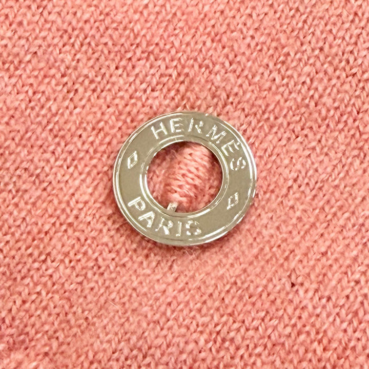 Excellent HERMES Short sleeve knit Circle Logo Metal pink cashmere 36 4H2600D1