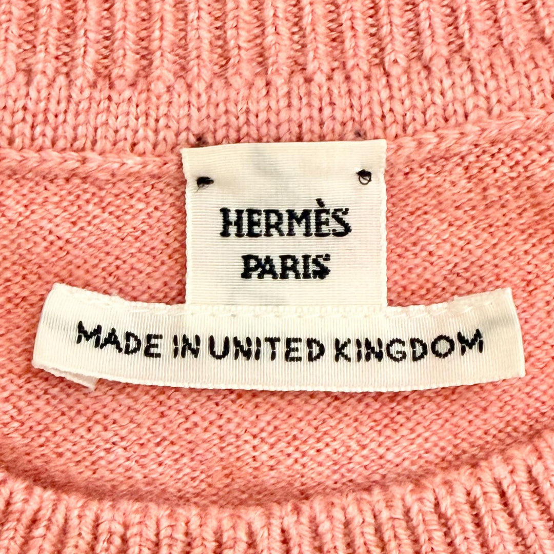 Excellent HERMES Short sleeve knit Circle Logo Metal pink cashmere 36 4H2600D1