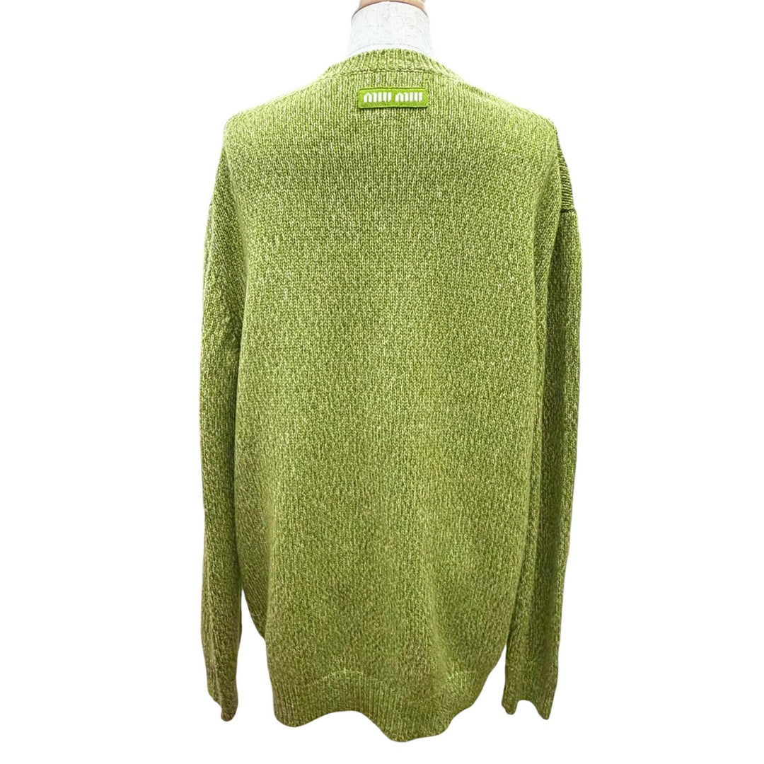 Excellent MIUMIU Logo patch V-neck long-sleeved knit sweater 40 MML868 SOOO 138F
