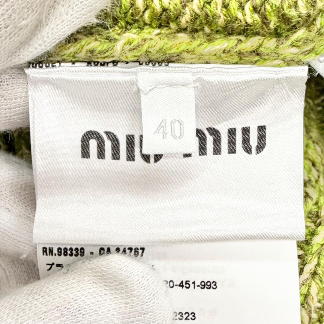 Excellent MIUMIU Logo patch V-neck long-sleeved knit sweater 40 MML868 SOOO 138F