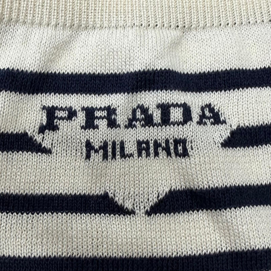 Excellent PRADA Shorts Border Pattern Ivory silk mens 46 UMP120 S221 102P
