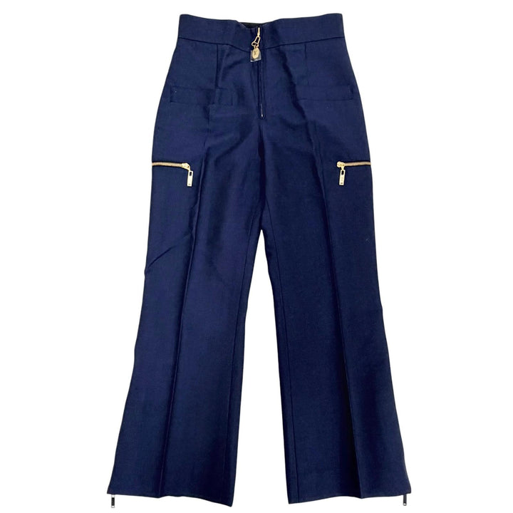 Pristine LOUIS VUITTON Pants LV logo metal, hem zip design, side stripe Navy 38