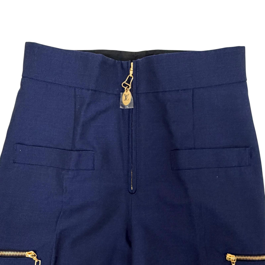 Pristine LOUIS VUITTON Pants LV logo metal, hem zip design, side stripe Navy 38
