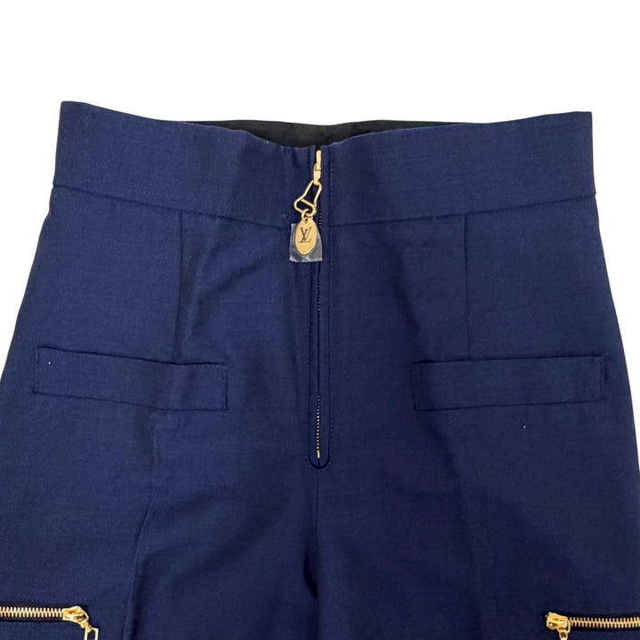 Pristine LOUIS VUITTON Pants LV logo metal, hem zip design, side stripe Navy 38