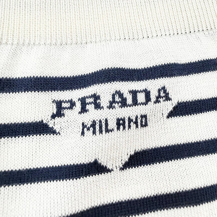 Excellent PRADA Shorts Border Pattern Navy silk mens 50 UMP120 S221 102P