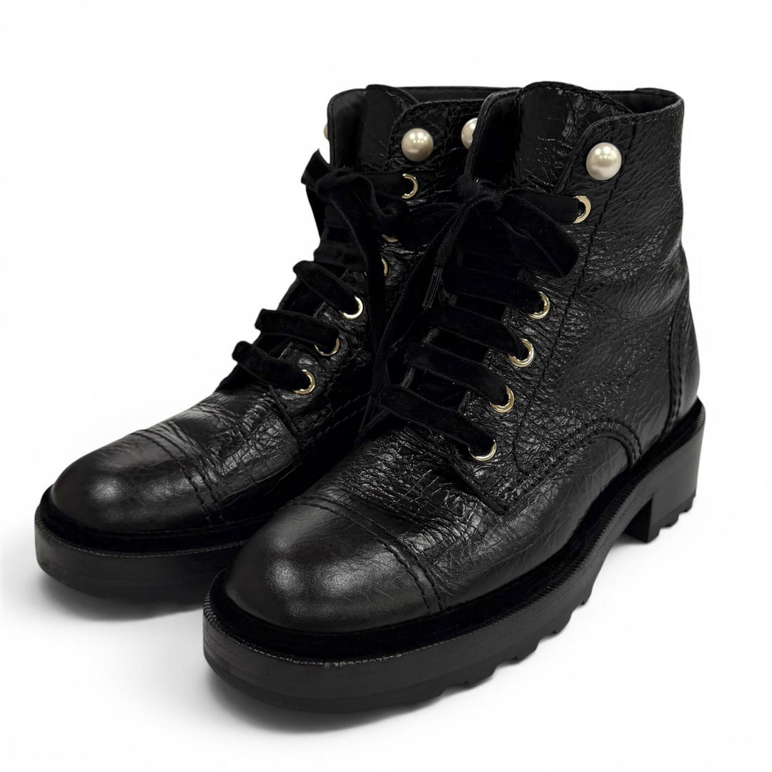Great CHANEL short boots black leather Women 36 G35154