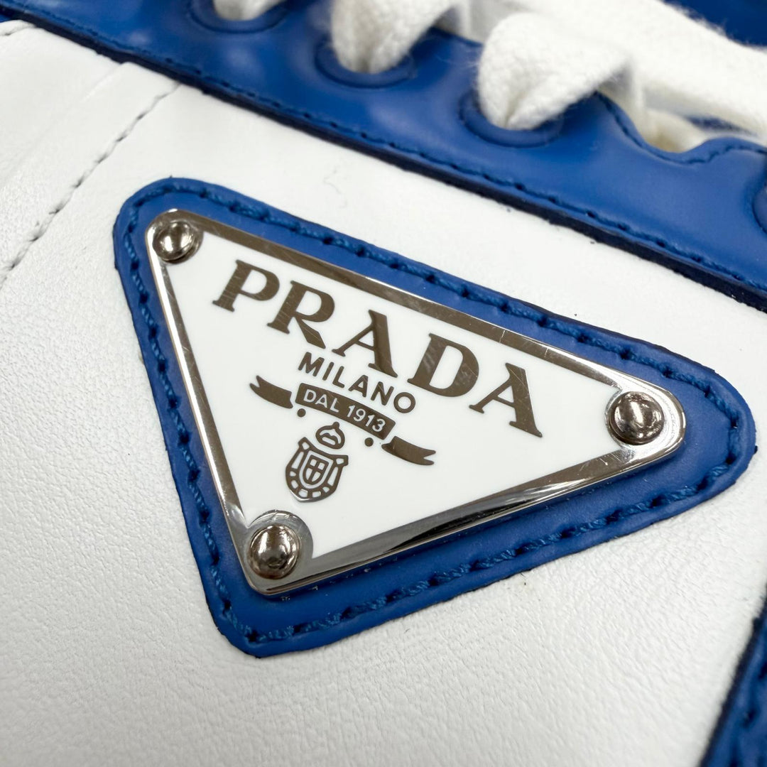 Excellent PRADA Low cut sneakers triangle logo triangle plate blue 5 2EE364