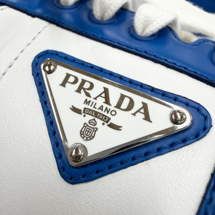 Excellent PRADA Low cut sneakers triangle logo triangle plate blue 5 2EE364