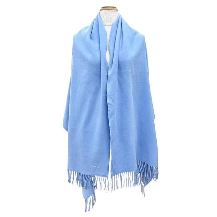 Great HERMES Logo embroidered large shawl stole muffler Light blue cashmere