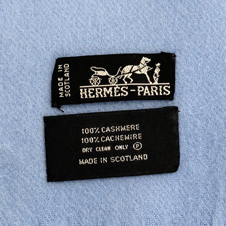 Great HERMES Logo embroidered large shawl stole muffler Light blue cashmere