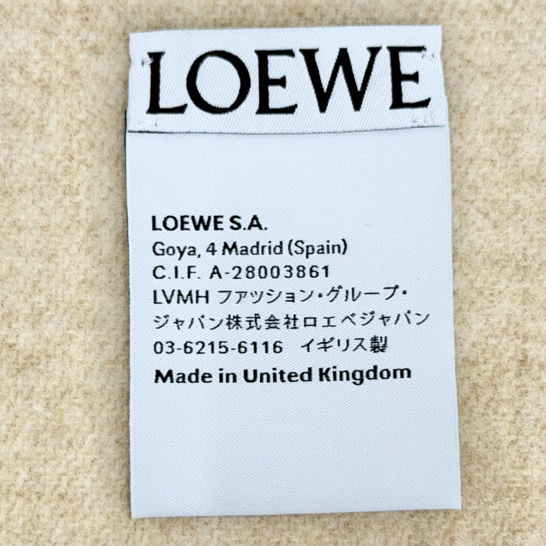 Excellent LOEWE Scarf Anagram logo leather patch fringe Ivory wool Women