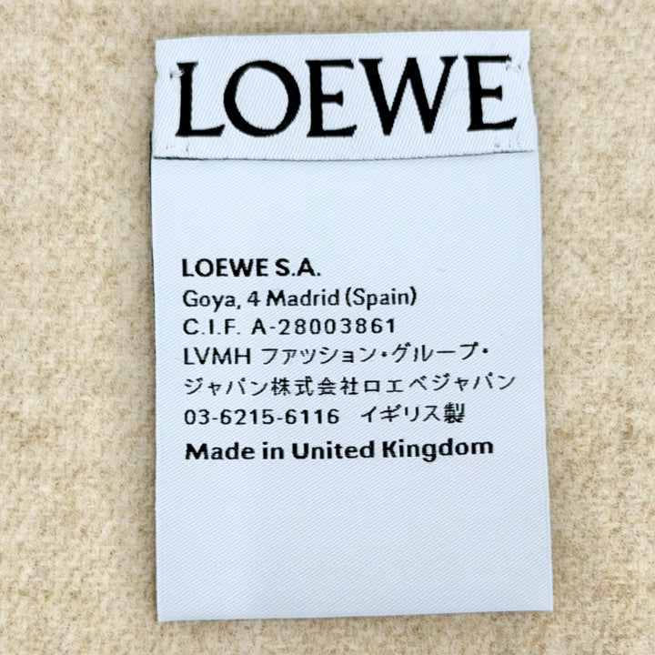 Excellent LOEWE Scarf Anagram logo leather patch fringe Ivory wool Women